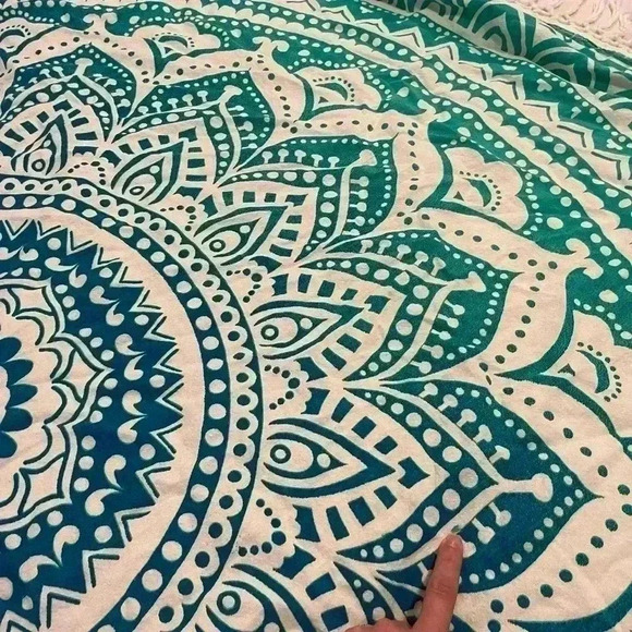 Ombré Blue Green White Indian Round Mandala Beach Throw Tablecloth wall Deco - Picture 2 of 2